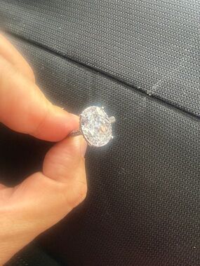 Sparkling Oval Cubic Zirconia Halo Ring in Silver